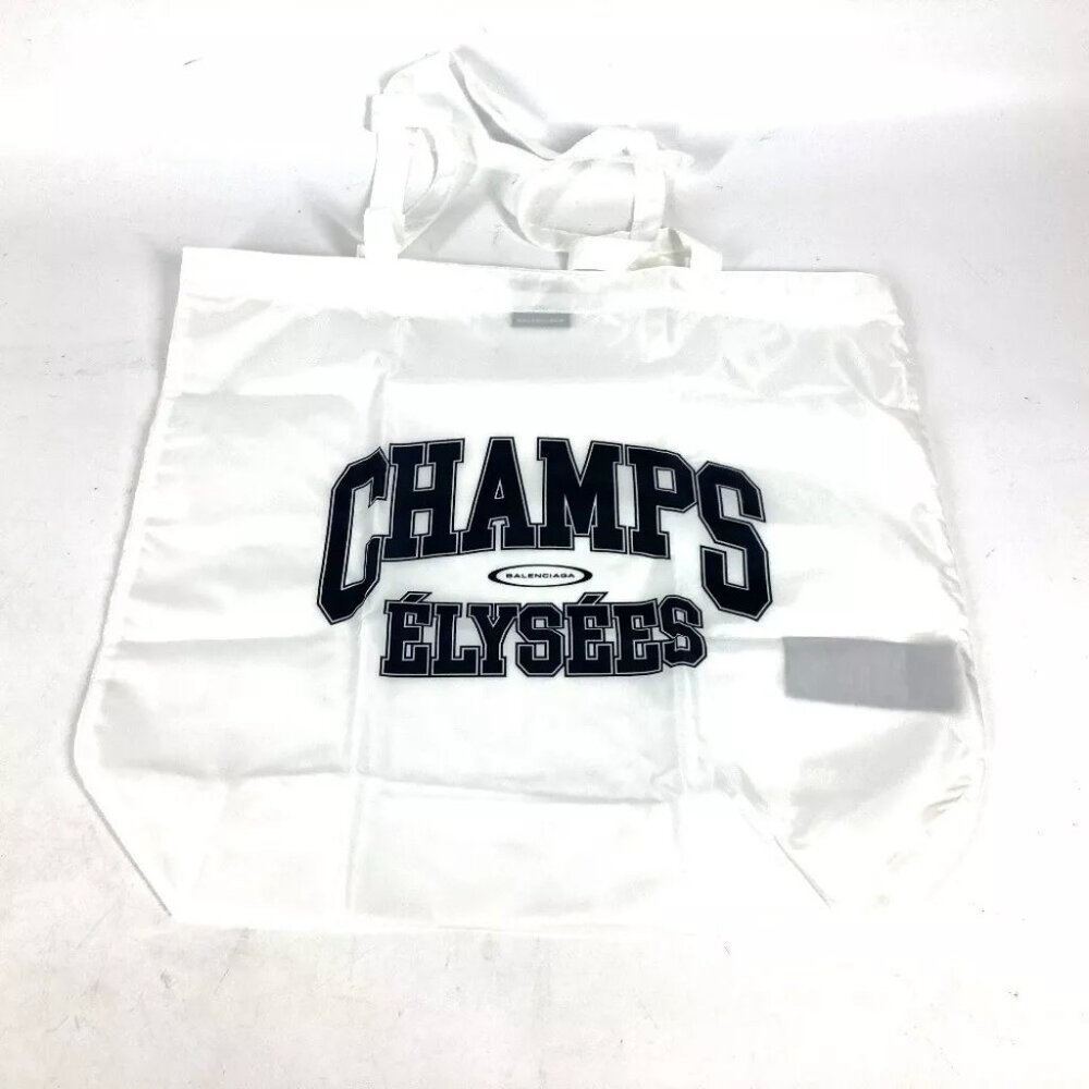 BALENCIAGA Logo Eco Bag Tote Bag Shoulder Bag Nylon White/Black Unused - Picture 1 of 10